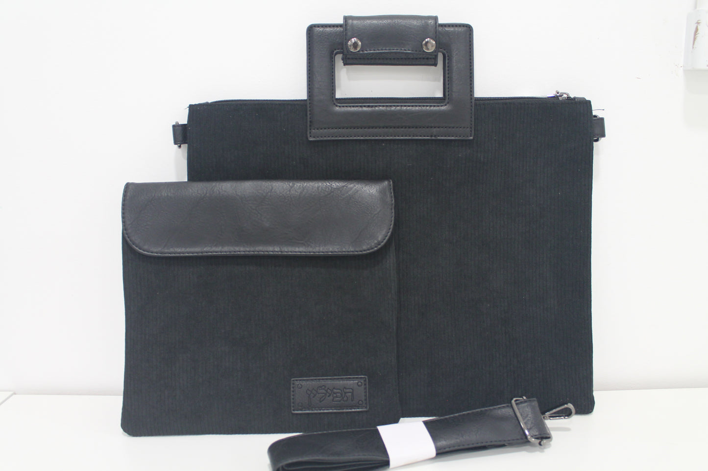 כיסוי טלית ותפילין עם ידית ורצועת נשיאה מבד קורדרוי