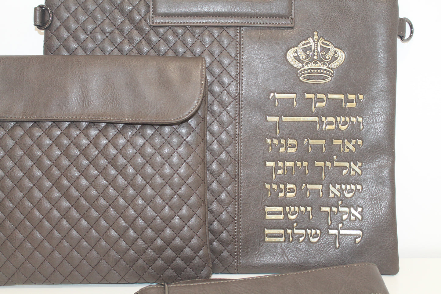 כיסוי טלית ותפילין עם ידית ורצועת נשיאה דגם דמוי עור חום