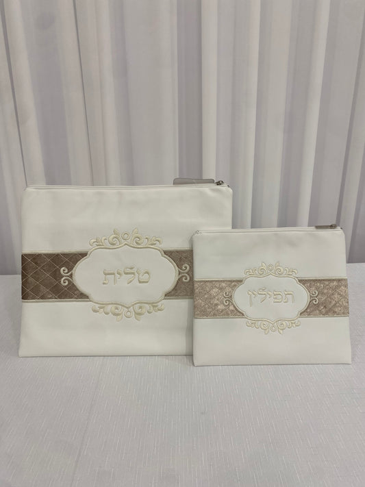 סט כיסוי טלית ותפילין לבן