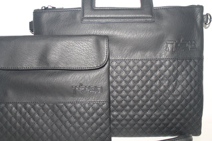 כיסוי טלית ותפילין עם ידית ורצועת נשיאה דגם דמוי עור שחור