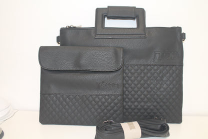 כיסוי טלית ותפילין עם ידית ורצועת נשיאה דגם דמוי עור שחור