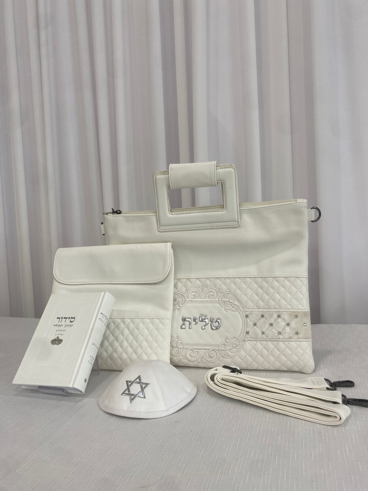 סט חתנים לבן כסוף