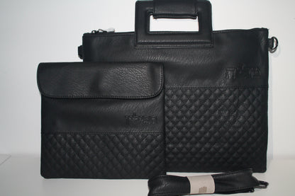 כיסוי טלית ותפילין עם ידית ורצועת נשיאה דגם דמוי עור שחור